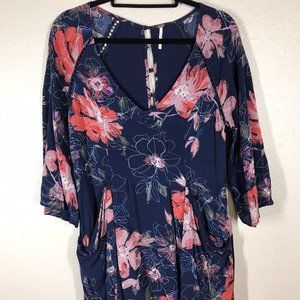 Free People Blue Floral Flowy Mini Dress